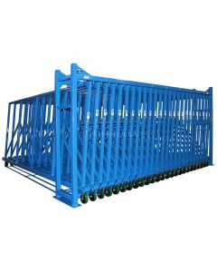 The Vertical Sheet Rack System comes standard with either 5, 10, 15, 20, or 25 roll-out drawers within a compact, durable frame. (Model VSRS-2K-25-14460-2 pictured)